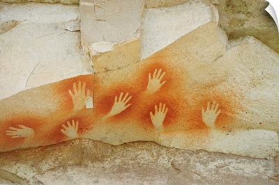 Hand signs on a rock, Cave of the Hands, Pinturas River, Patagonia, Argentina