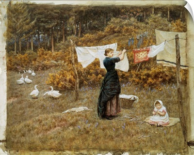 Hanging The Washing, A Beautiful Spring Morning By Helen Allingham