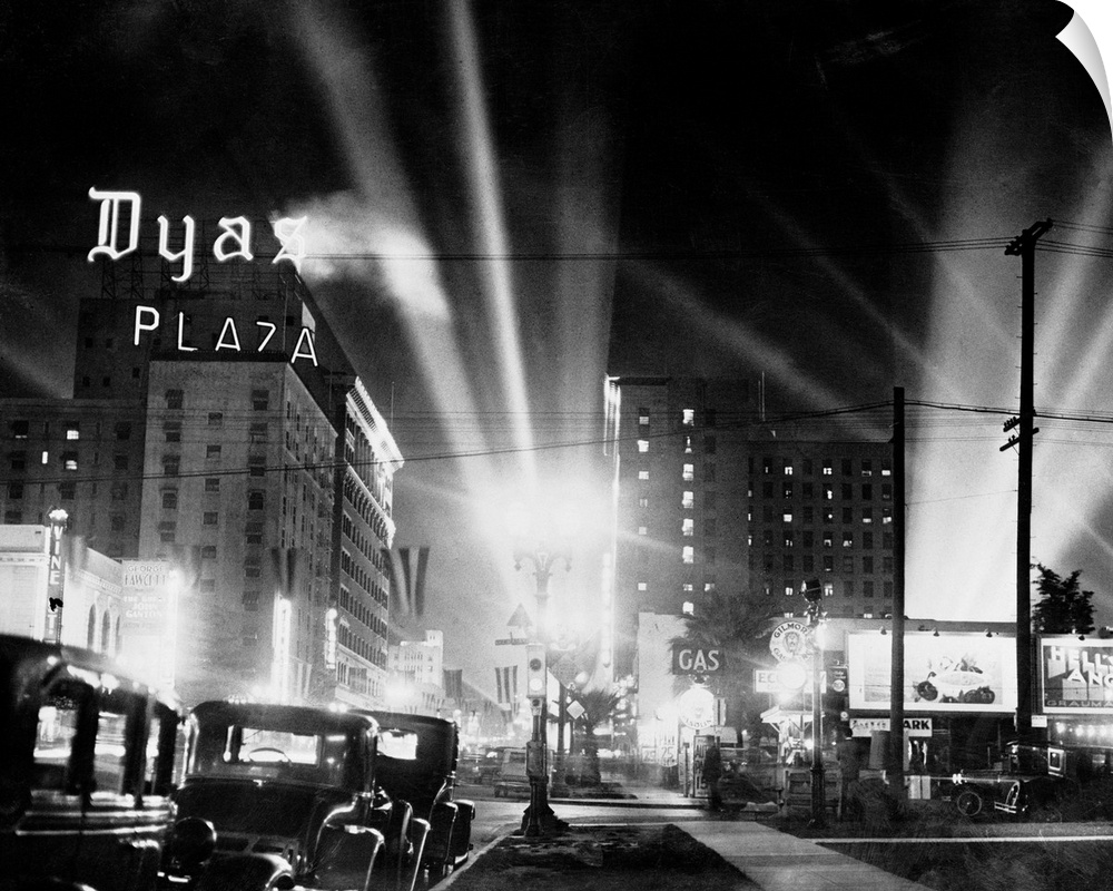 Here is Hollywood boulevard, in the cinema capitol of America, appears embazoned in electric lights, during a premier of a...