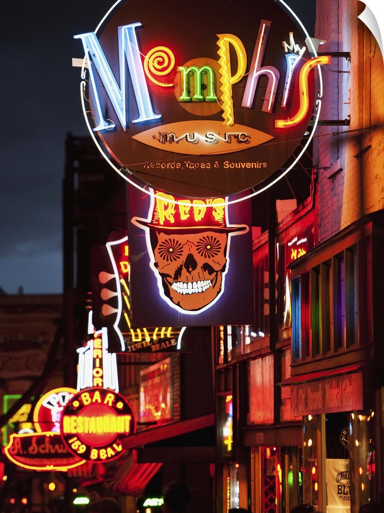 Illuminated bar signs on Beale Street in Memphis