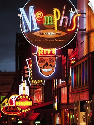 Illuminated bar signs on Beale Street in Memphis, Tennessee