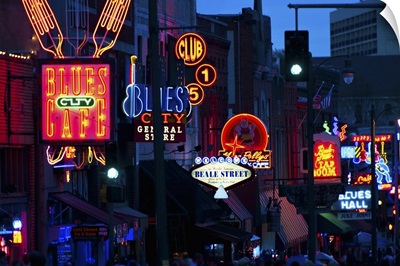 Illuminated signs on Beale Street in Memphis, Tennessee