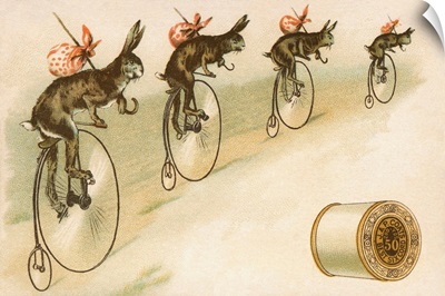 J.&P. Coats Trade Card with Rabbits Bicycling