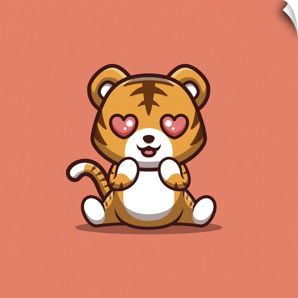 Tiger sitting shocked. Cute, creative kawaii cartoon mascot.