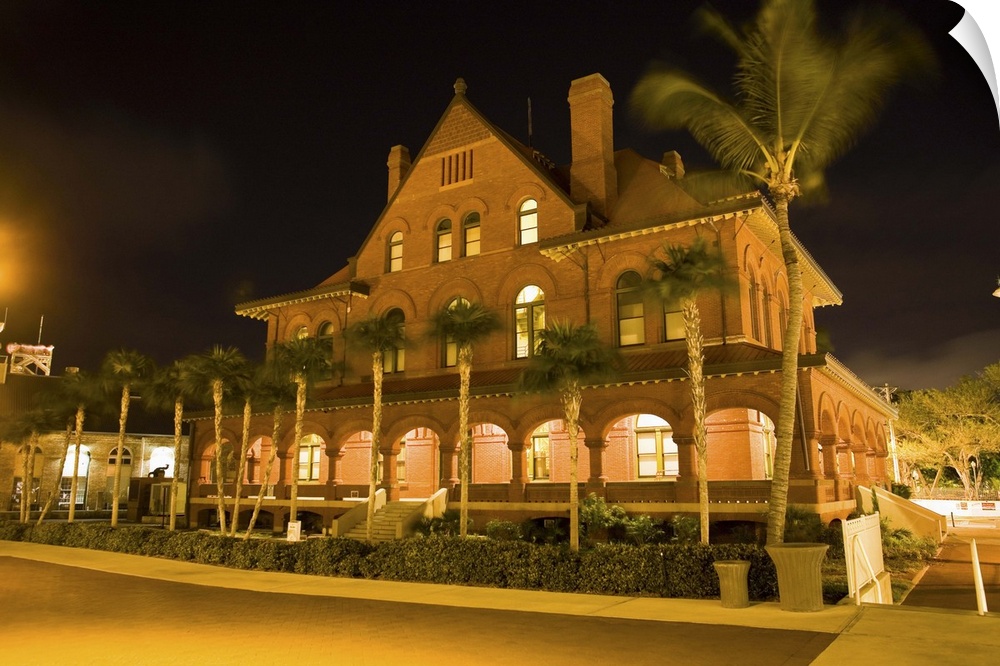 Low angle view of a museum lit up at night, Key West Museum Of Art And History, Key West, Florida, USA