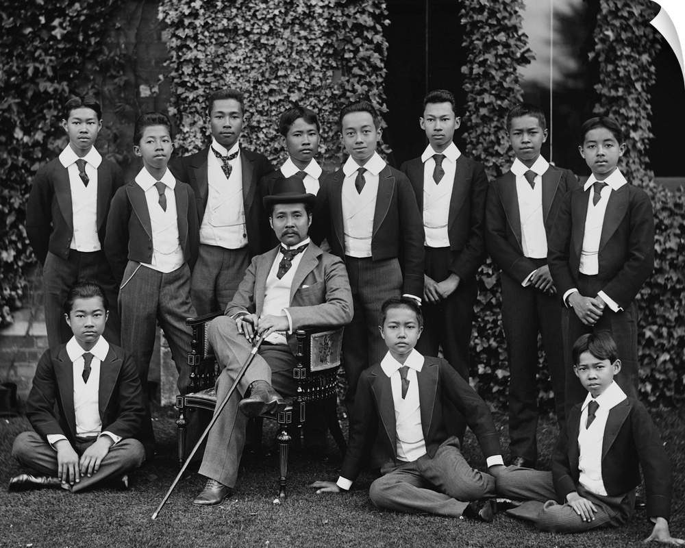 King Rama V, better known as King Chulalongkorn of Siam, poses with the Crown Prince and other young students. An advocate...
