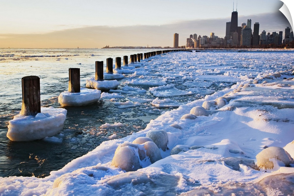 Winter view of Chicago skyline, Chicago, IL