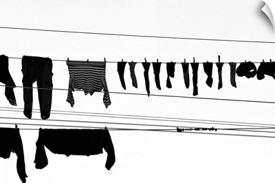 Laundry drying on a clothesline,  Genoa, Liguria, Italy.