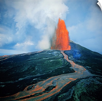 Lava Fountain In Pu'U O'O Vent On Kilauea Volcano