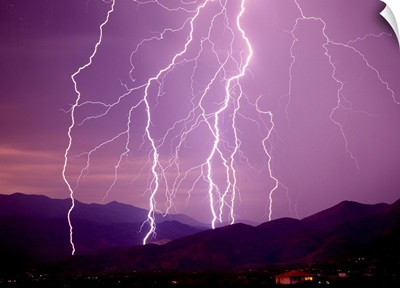 Lightning Strikes In The Foothills Near Tucson