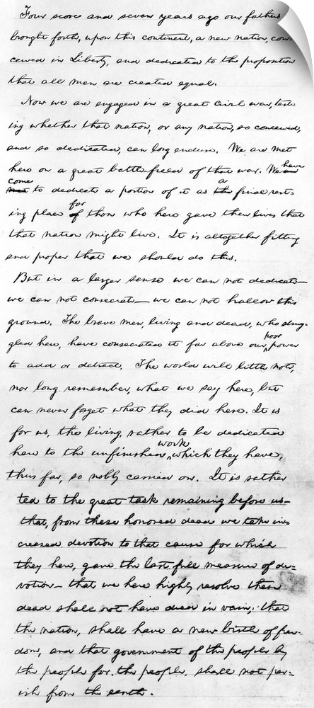 Page 1 of the second draft of Abraham Lincoln's Gettysburg Address. Delivered at the dedication ceremony for the Civil War...
