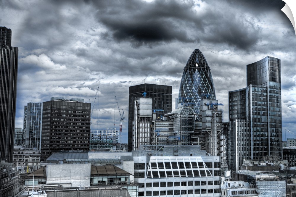 England, London, Sir Norman Foster Building and cityscape