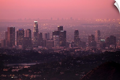 Los Angeles before dawn. Silver Lake  visible in foreground.