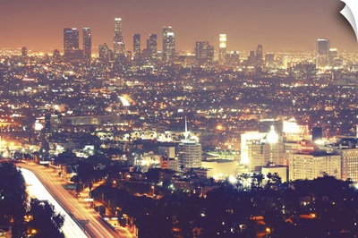 Los Angeles skyline city at night.