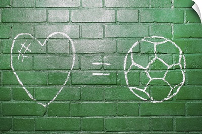 Love = Football drawn in chalk on wall.