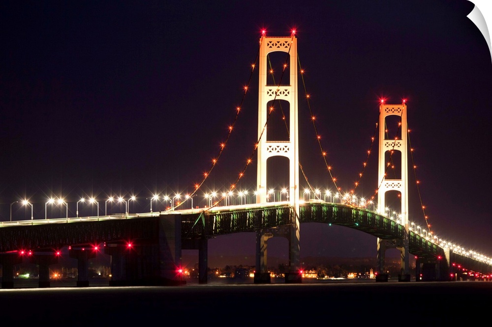 The bridge spans the Straits of Mackinac connecting the Upper and Lower peninsulas.