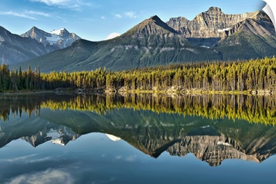 Magical mountain reflection of Canadian Rockies in Herbert Lake