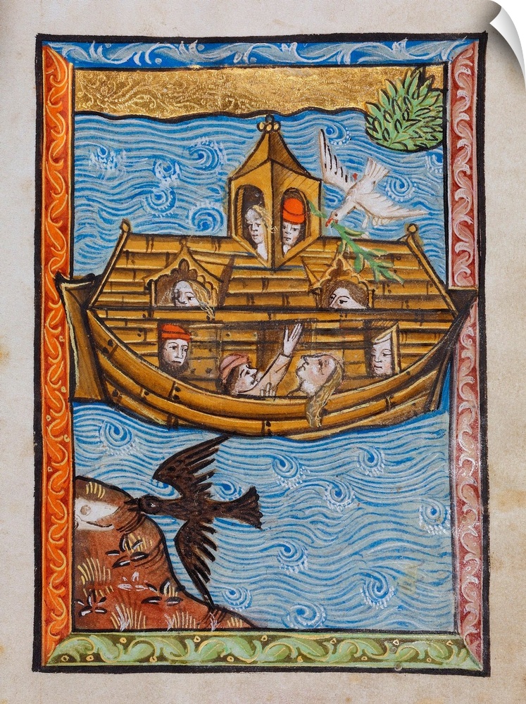 Page from a 15th century illuminated manuscript, unknown artist, English, East Anglia (perhaps Norfolk). Noah's Ark, tempe...