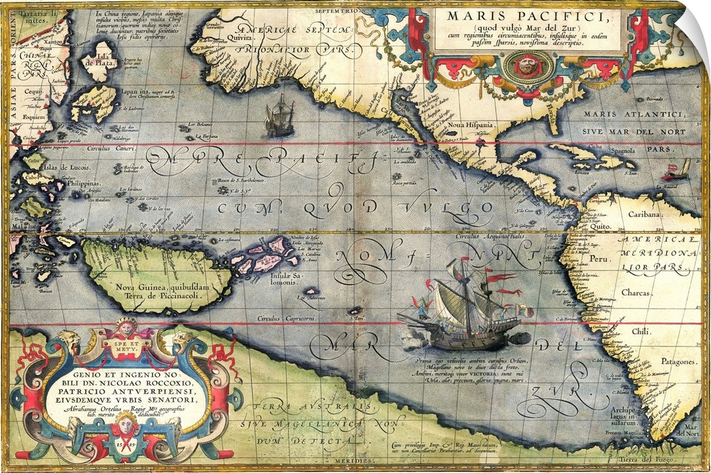 Map of the Pacific Ocean (Maris Pacifici...) by Abraham Ortelius, 1589, printed in Antwerp, first state, private collection.