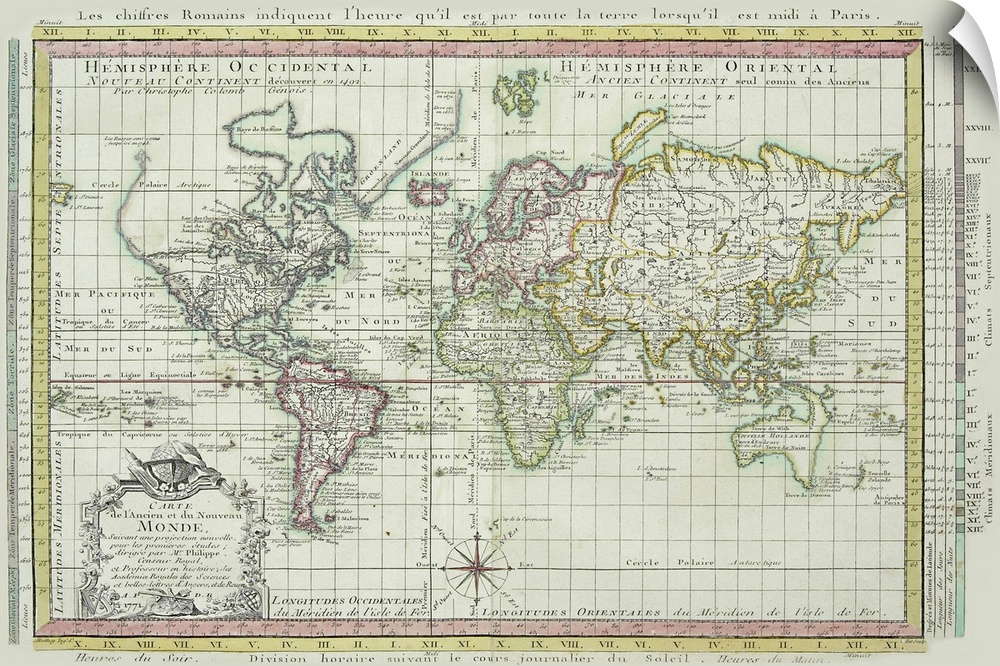An antique map of the world when the United States was being discovered. A grid is overlaid onto the entire map.