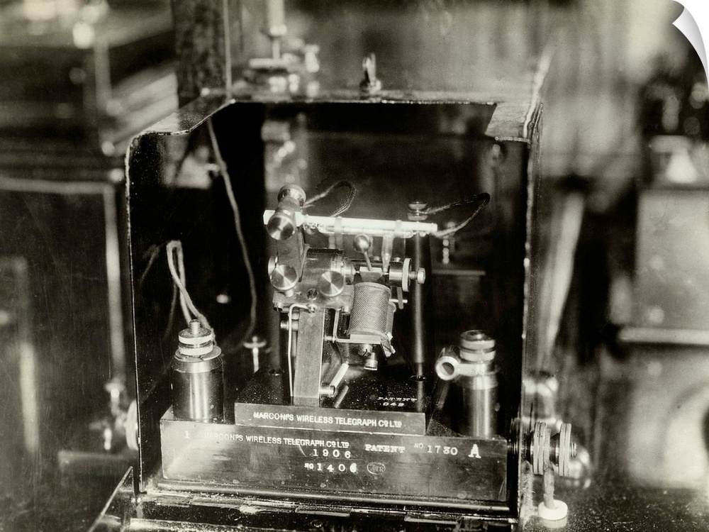 Photo shows the Marconi wireless set which was used on the Carpathia to pick up the location of the sinking Titanic.