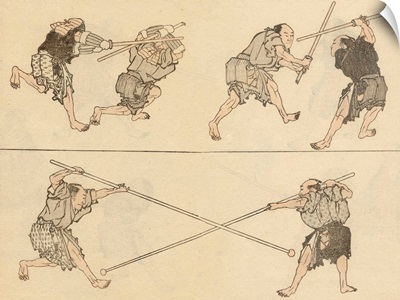 Martial Artists Fighting By Katsushika Hokusai