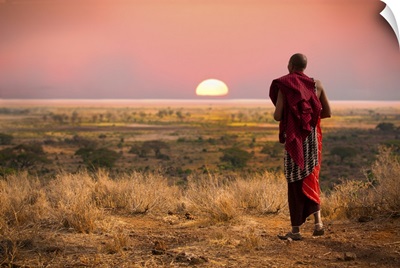 Masai Warrior At Sunset