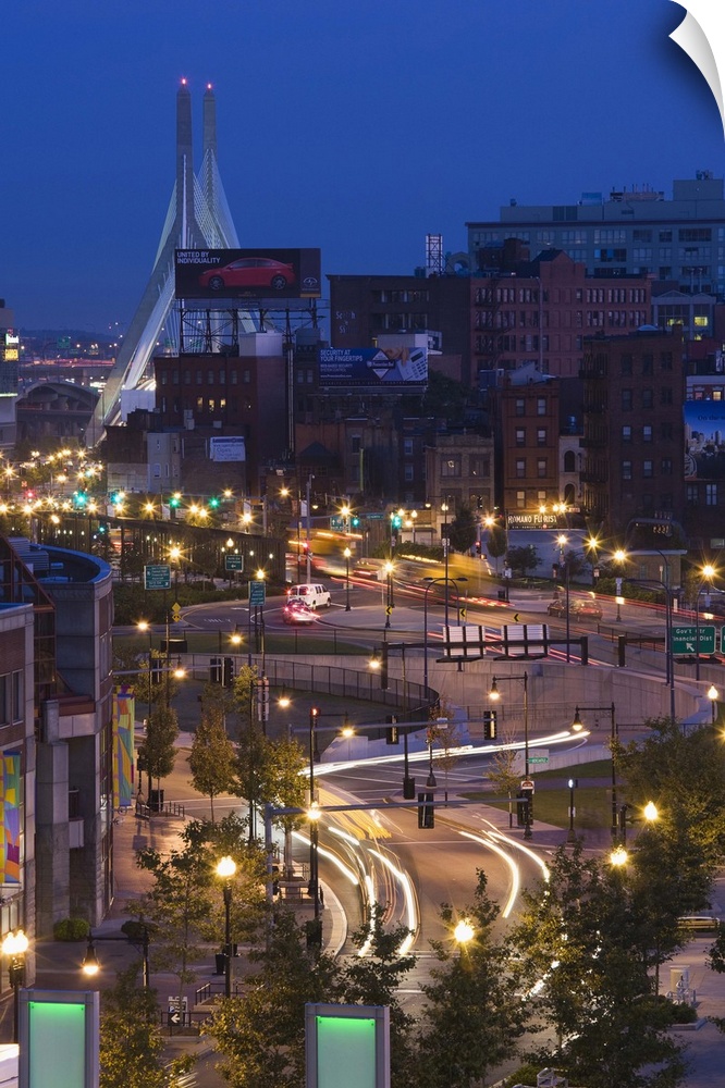 USA, Massachusetts, Boston, Atlantic Avenue Greenway view to Zakim Bridge