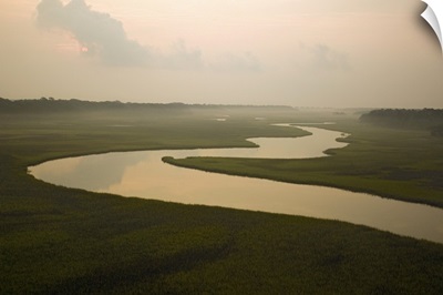 Meandering coastal waterway at dawn, Bald Head Island, North Carolina