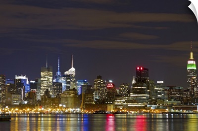 Mid Town Manhattan at night, Hoboken, USA.