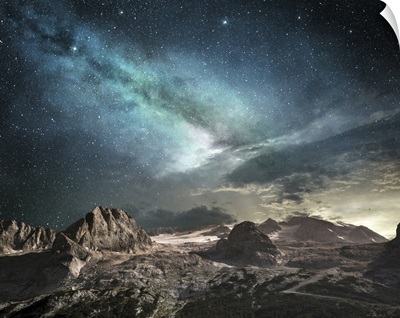 Milky Way At Dawn In A Mountain Landscape