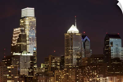 Modern skyscrapers of Philadelphia downtown illuminated at night