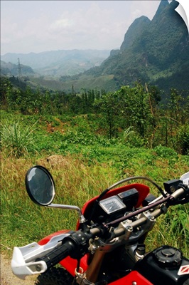 Motorbiking through mountains from Luang Prabang to Vang vieng, Laos, South East Asia.