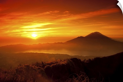 Mount Batur with Danau Batur during sunrise.