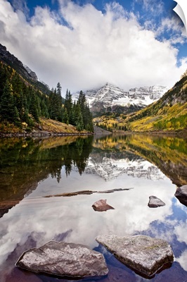 Mountain lake reflection with fall colors.  Aspen, Colorado.