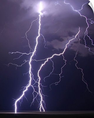 Multiple cloud to ground lightning strikes over plains near Limon, Colorado.