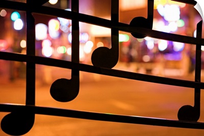 Musical notes on window on Beale Street, Memphis