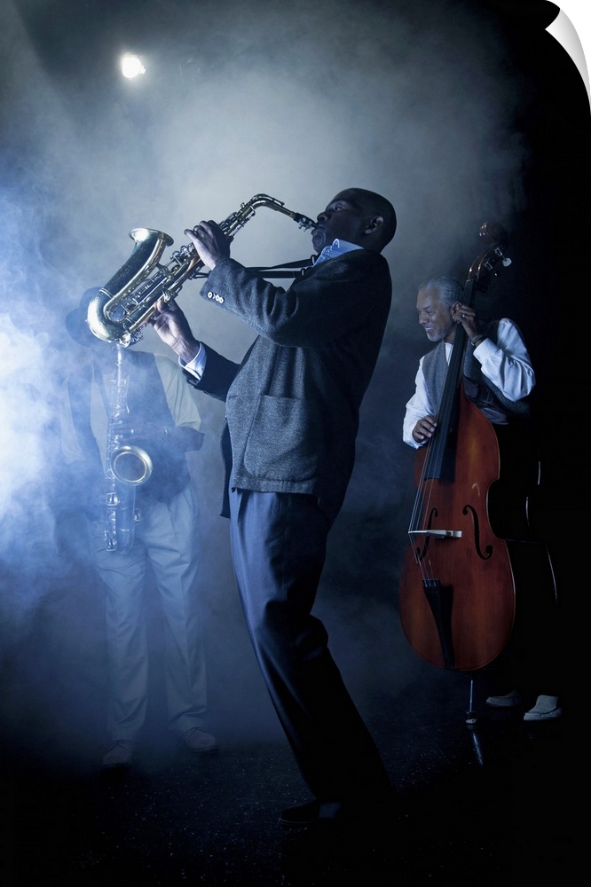 Musicians playing in jazz band on stage