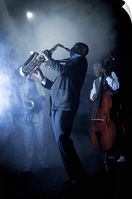 Musicians playing in jazz band on stage