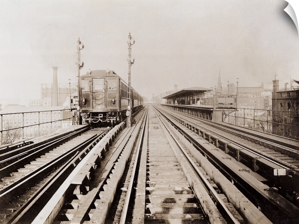 ca. 1910, Manhattan, New York City, New York State, USA --- New York Subway Train on Manhattan Viaduct --- Image by .. Sch...