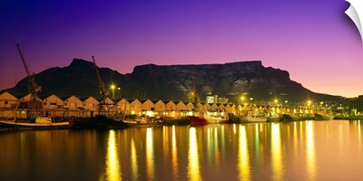 Night lights of Cape Town Harbour at sunset.