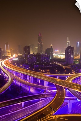 Night Shot of Urban Highways Intersection