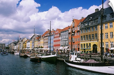 Nyhavn Canal with nautical vessels in Copenhagen, Denmark