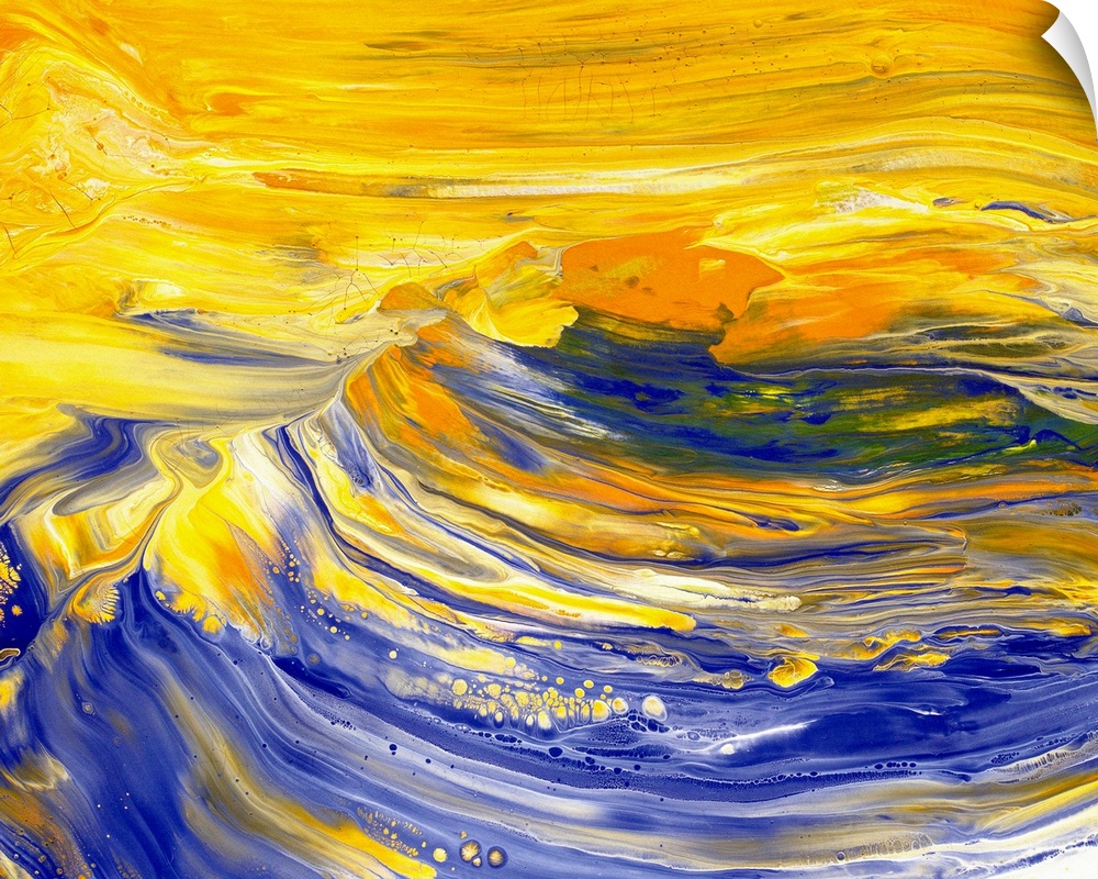 Bright colored abstract oil painting of waves.