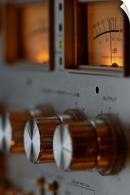 Old audio equipment, sector level meters and level controls entry and exit.