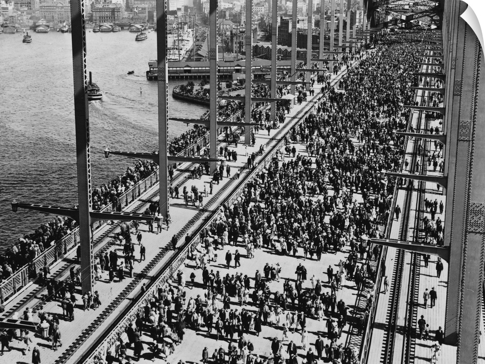 Crowds crossing Sydney Harbour Bridge for the opening celebration.