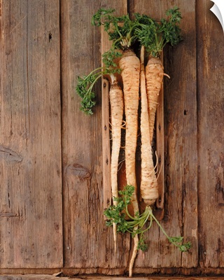 Parsnip on wood, directly above