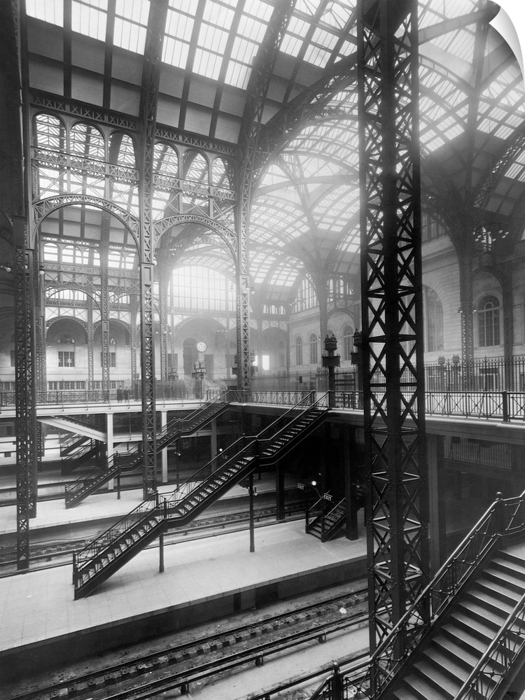 A view of the inside architecture of Pennsylvannia Station designed by McKim, Mead and White. ca. 1911, New York City.