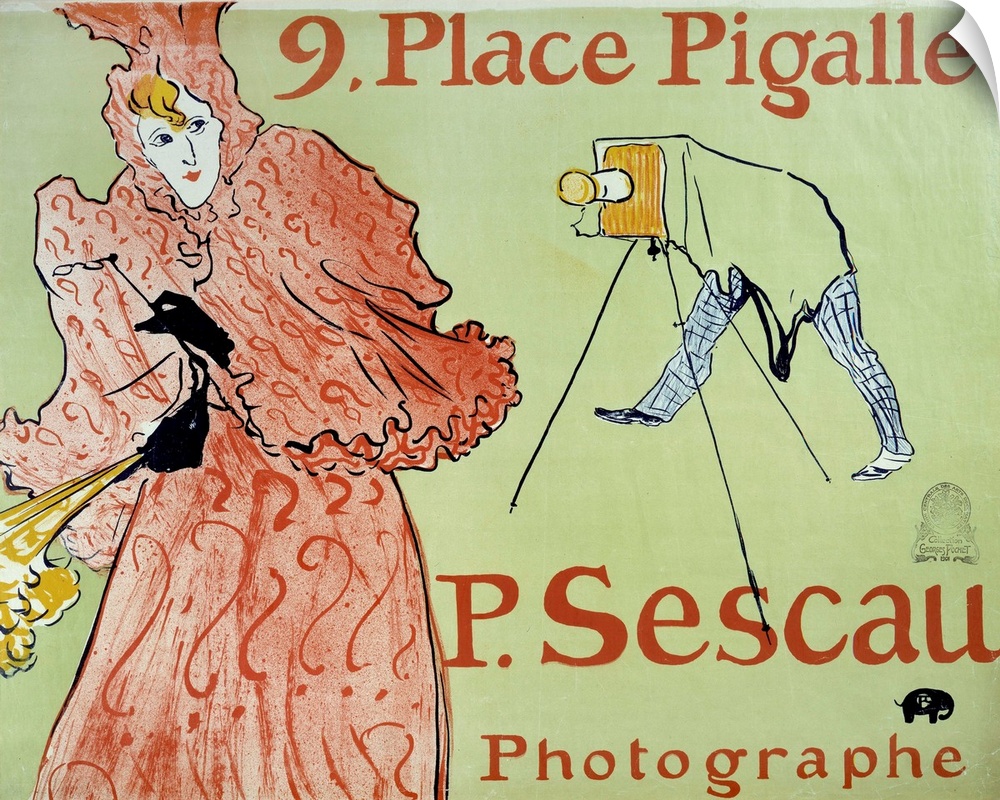 Advertisement for the photographer P. Sescau, 9 Place Pigalle, Montmartre. Poster created by Henri de Toulouse Lautrec (18...
