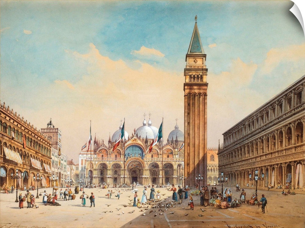 Friedrich Perlberg (German, 1848-1921), Piazza di San Marco, Venice, circa 1875. Watercolor, 55.5 x 74.5 cm. Private colle...